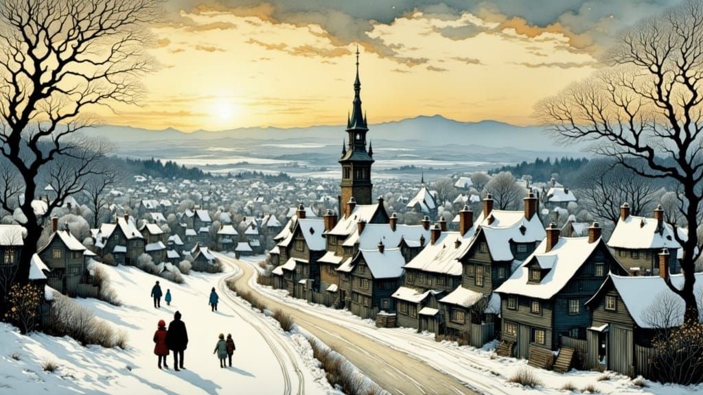 Winter Scene in a Charming Village