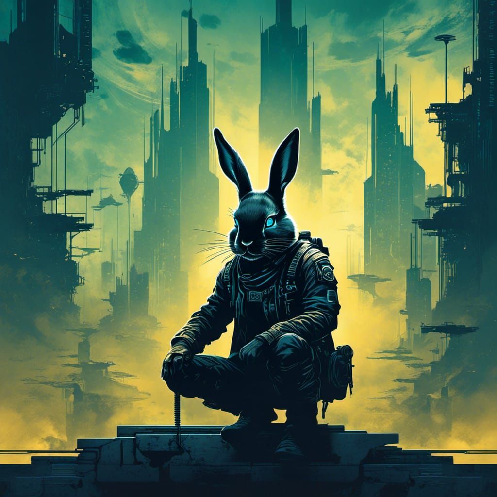 Aetherpunk Bunny Silhouette Book Cover Illustration