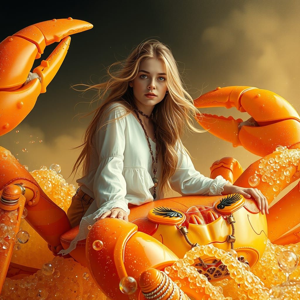 Bohemian Woman Riding Gummy Crab in Soda Sea