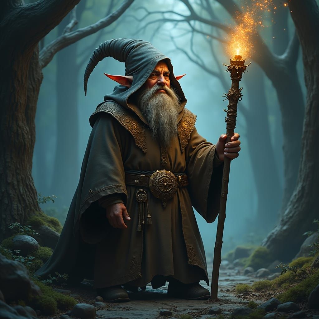 Dwarf Magician in Mystical Forest Concept Art