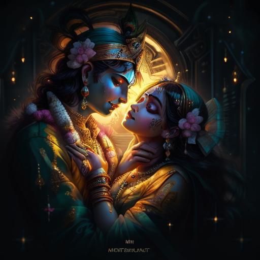 Radha and Krishna's Loving Embrace