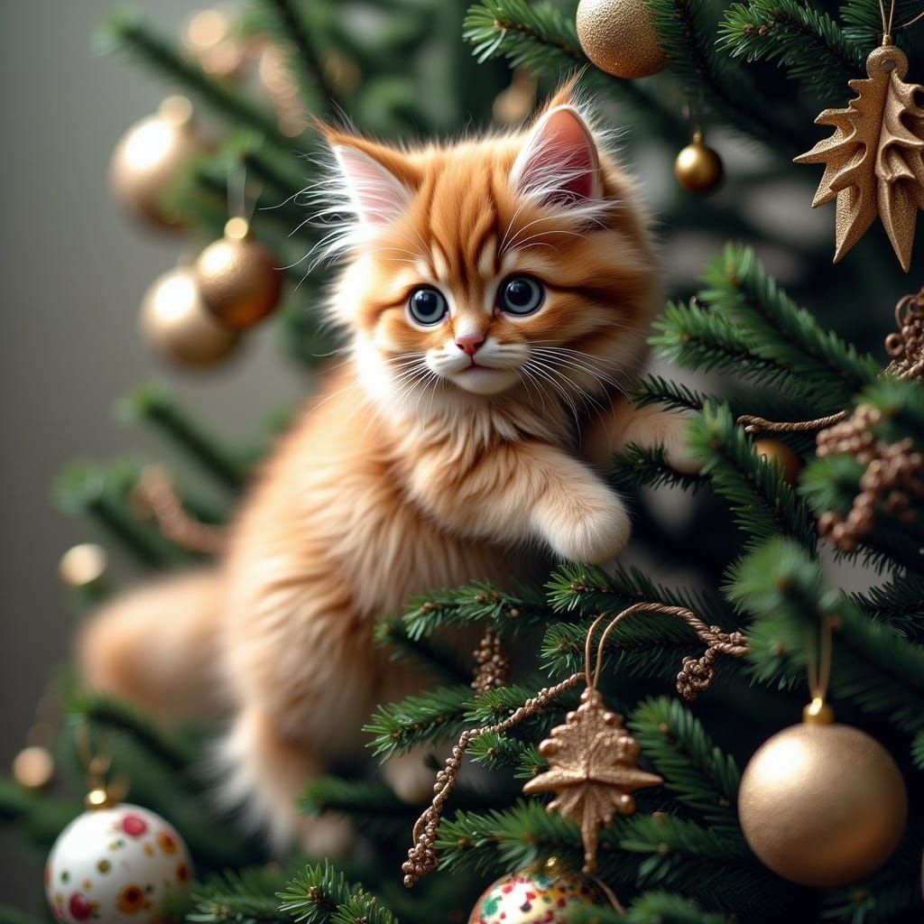 Cat Mischief: Hanging from a Christmas Tree