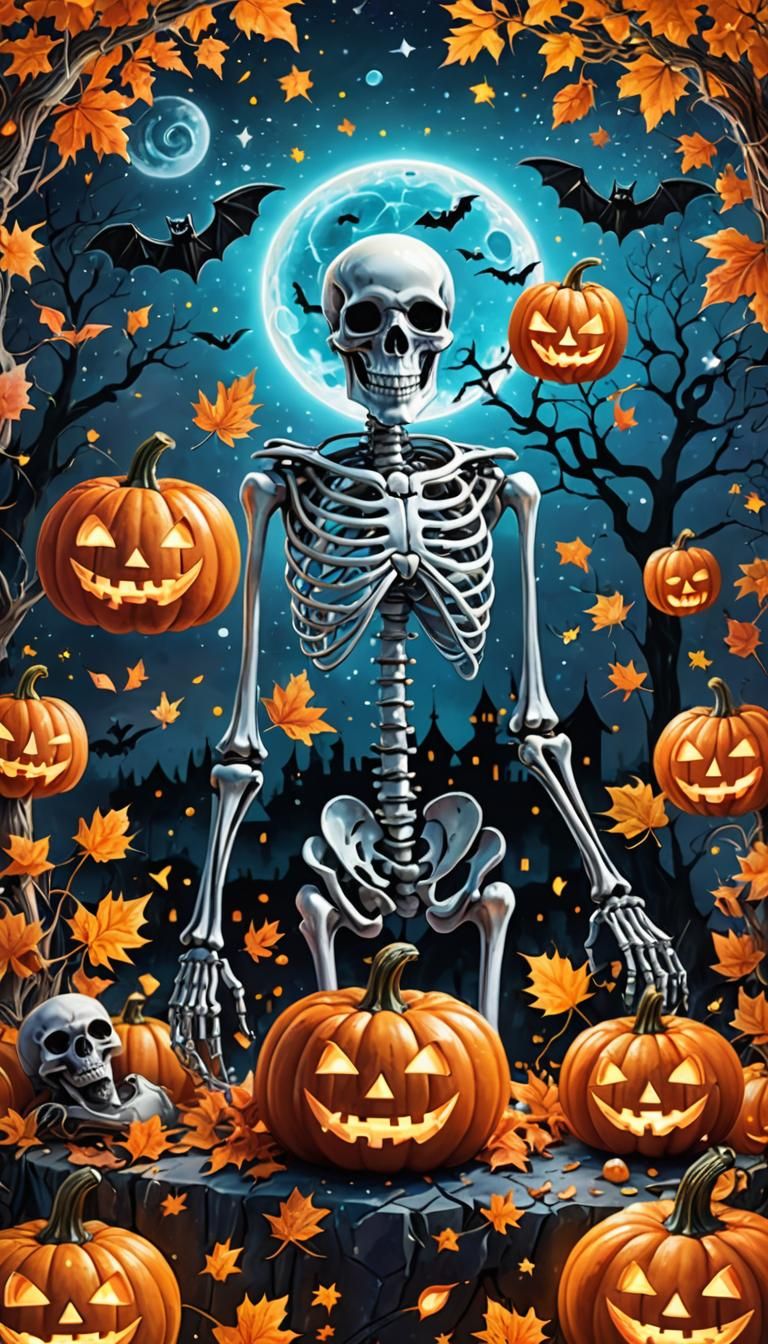Sparkling Halloween Skeleton in Astral Cosmic Style