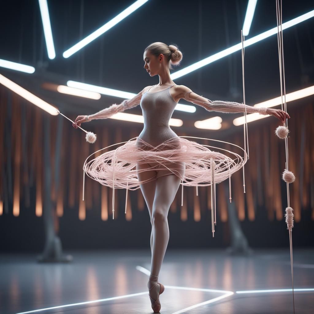 Futuristic Ballerina Dances with Yarn, Sci-Fi Render