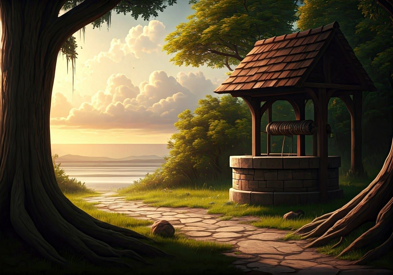 Surreal Well Scene in Vivid Colors, Photorealistic Style