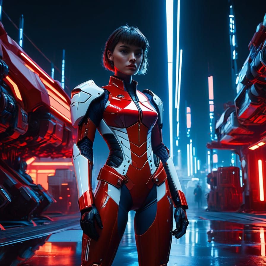 Epic Heroine in Neon-Lit Realm