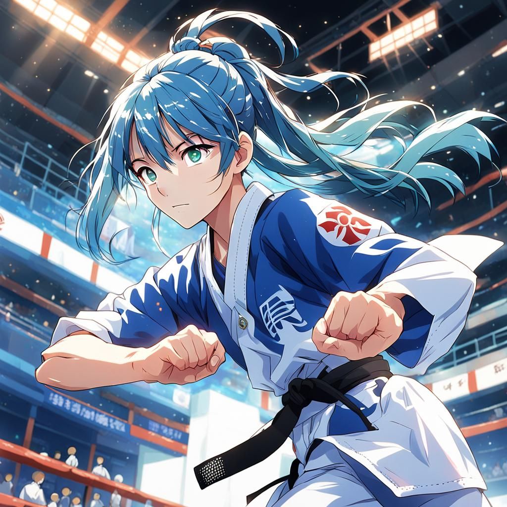 Anime Girl in Karate Attire in Ring