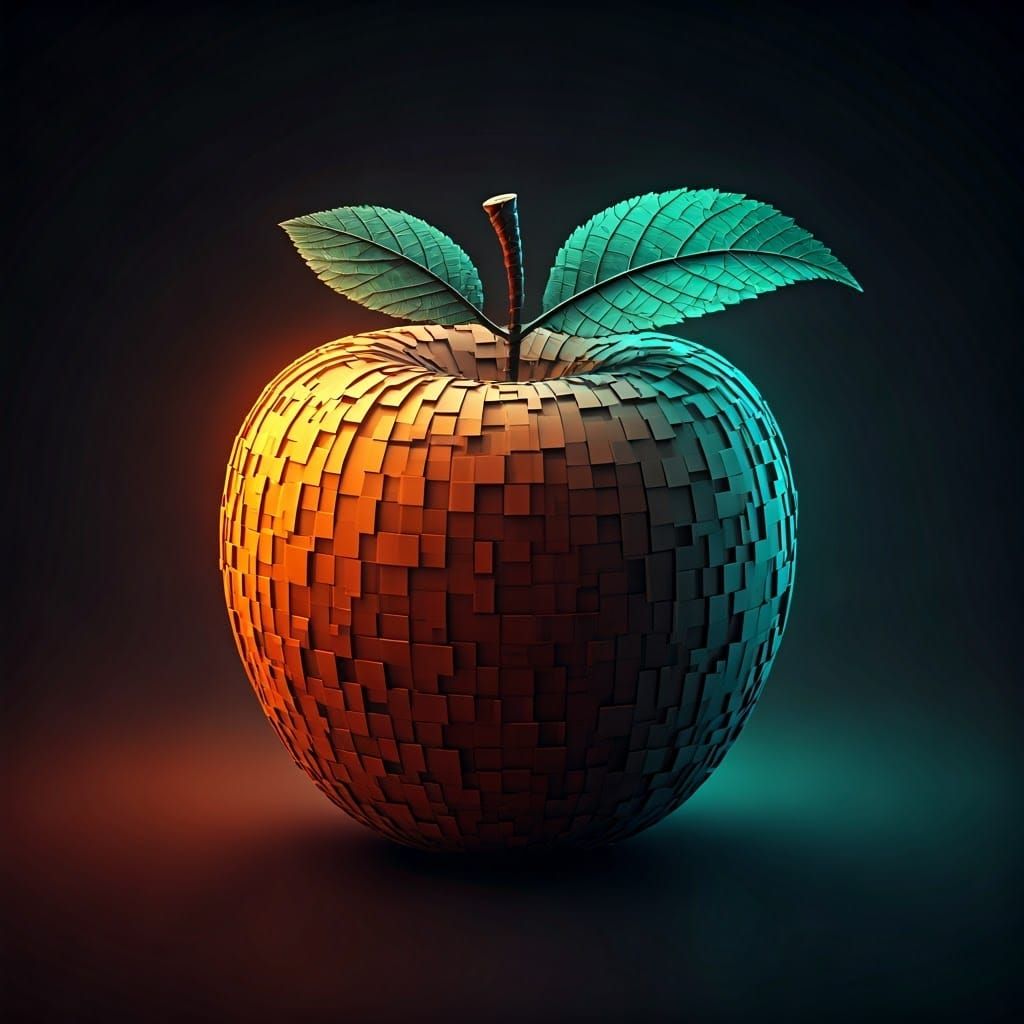 Glowing Cubist Apple in Neon Light