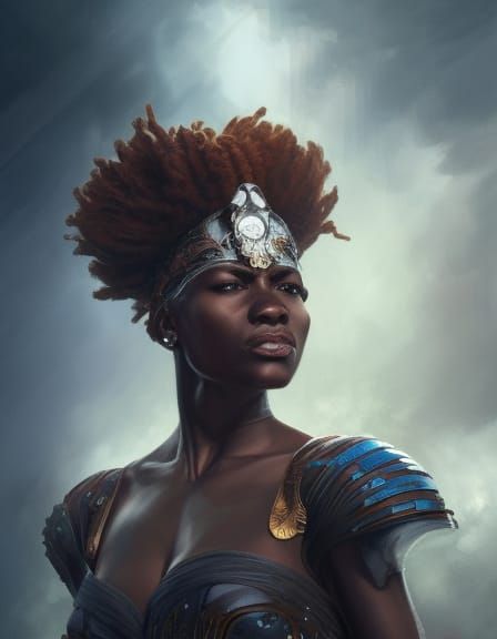 Black Woman Warrior Portrait in Fantasy Style