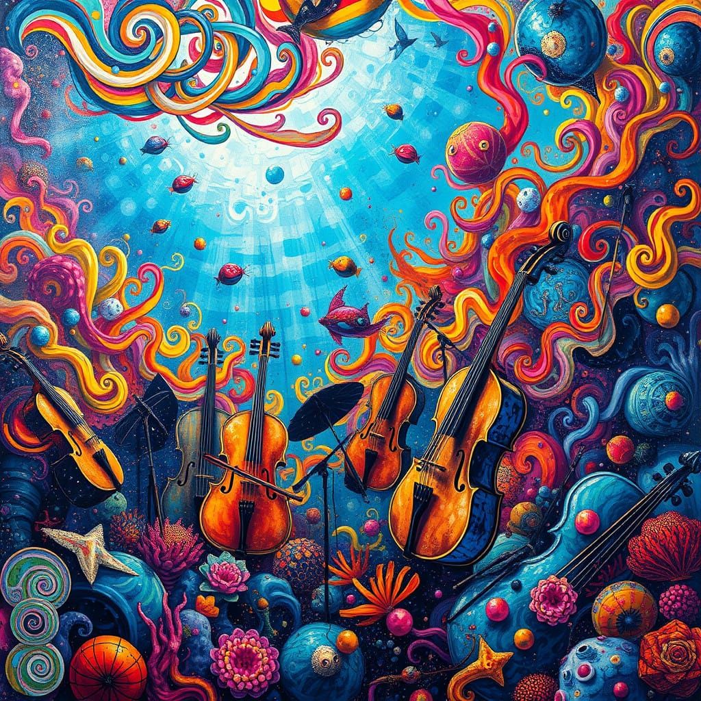 Underwater Sea Orchestra in Whimsical Studio Ghibli Style
