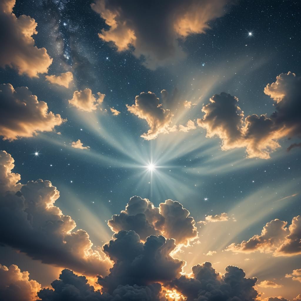 Heavenly Sunshine Beams Through Starry Night