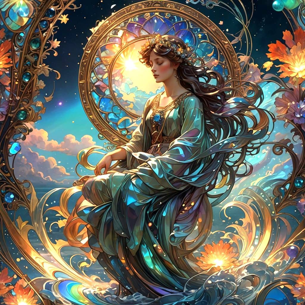 Iridescent Sky Spell in Art Nouveau Style