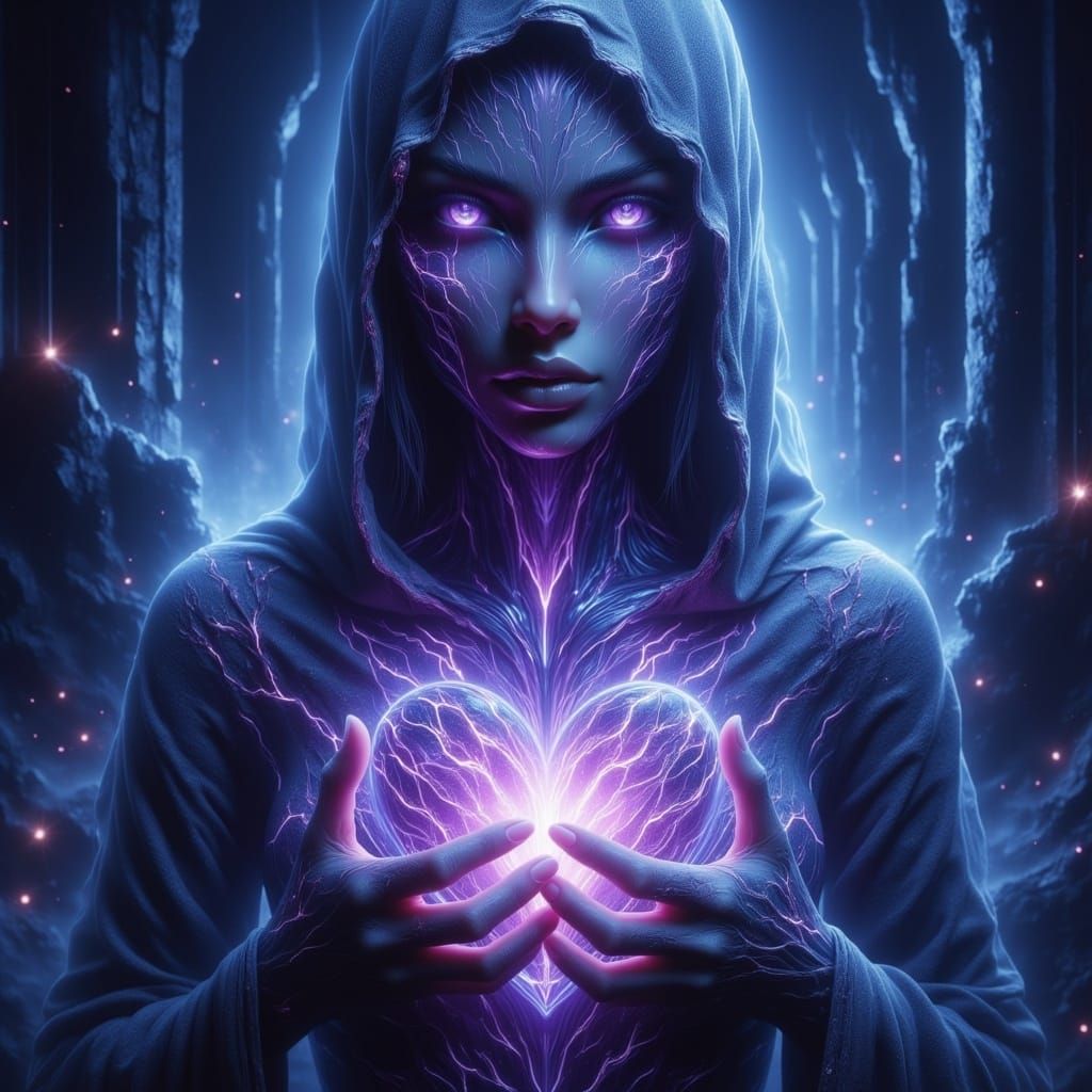 Ethereal Alien Woman with Radiant Heart