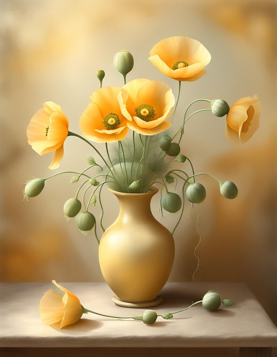 Dreamy Yellow Poppies in Chihiro Iwasaki Style