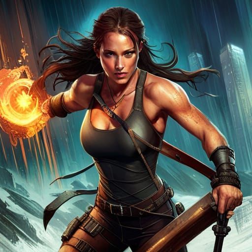 Lara Croft in Rainbow Rain: Digital Concept Art