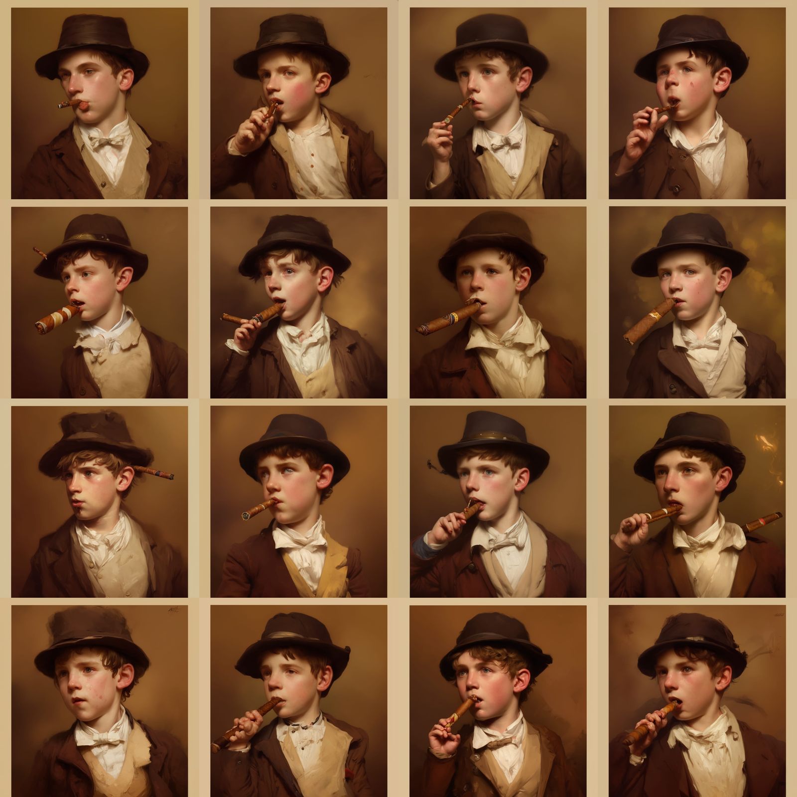 Victorian Boy with Cigar: Detailed Digital Portrait