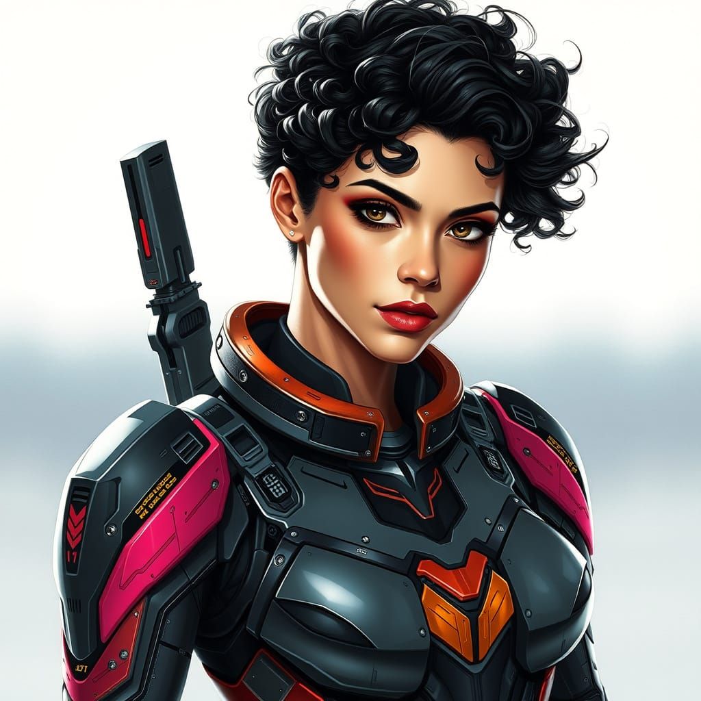 Futuristic Woman in Robotech Style Body Armor