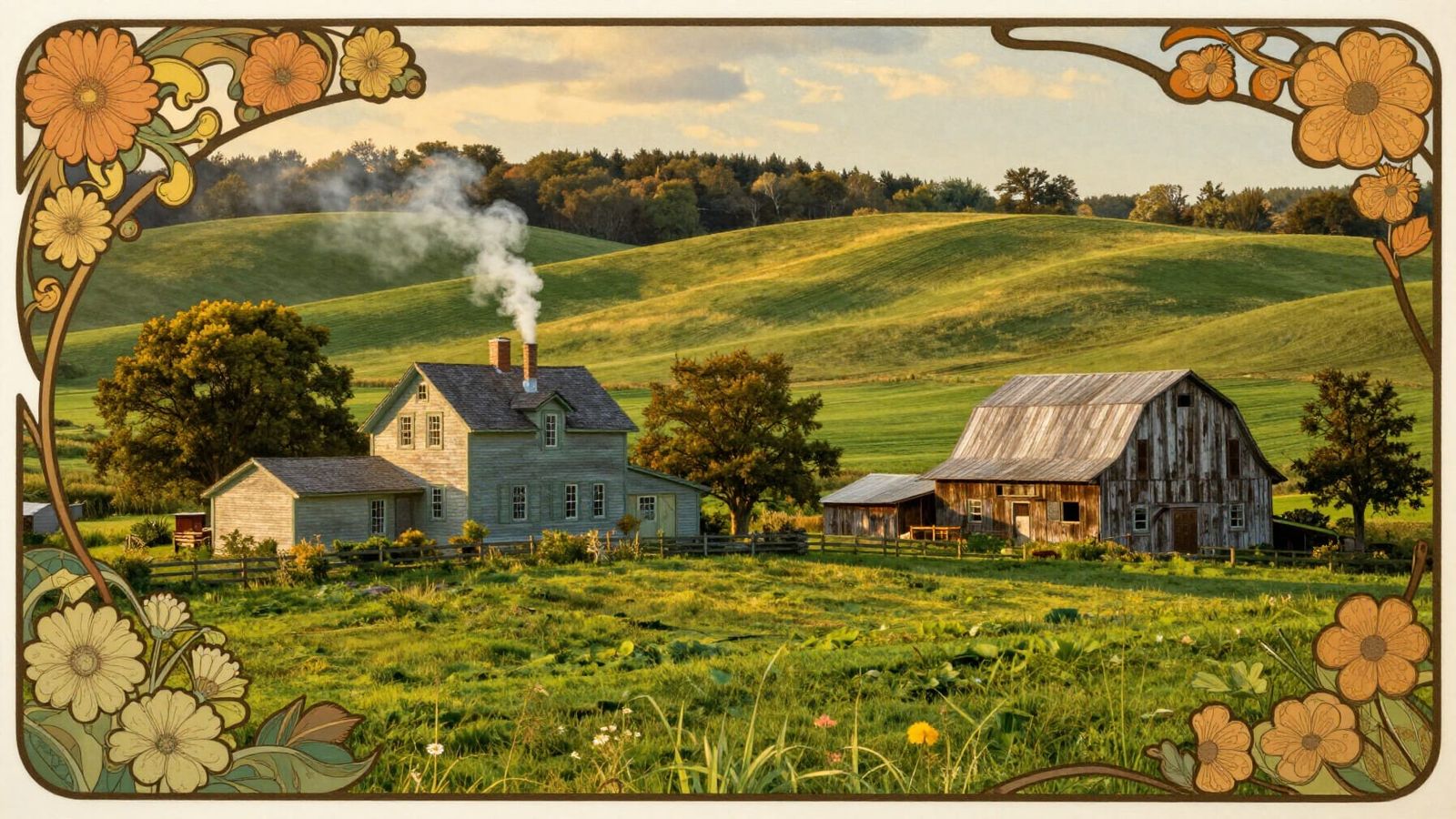 New England Farmhouse in Art Nouveau Style