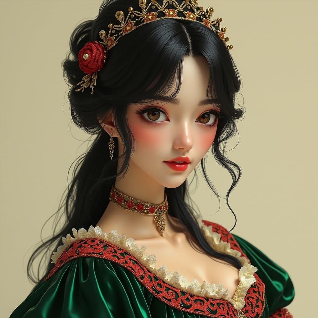 Medieval Woman in Velvet and Gold Tudor Dress