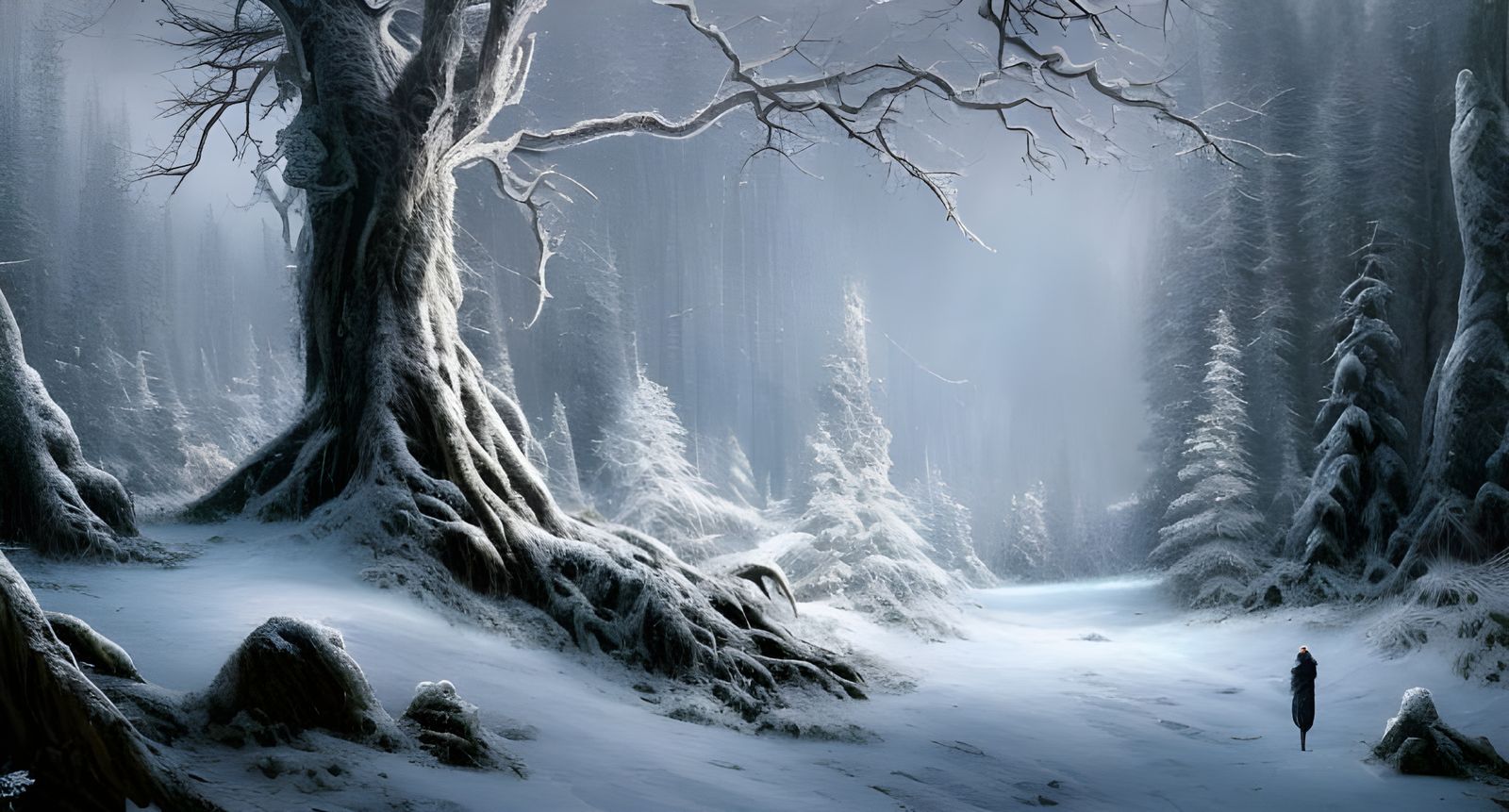 Magical Winter Mountain Forest Landscape in Digital Art