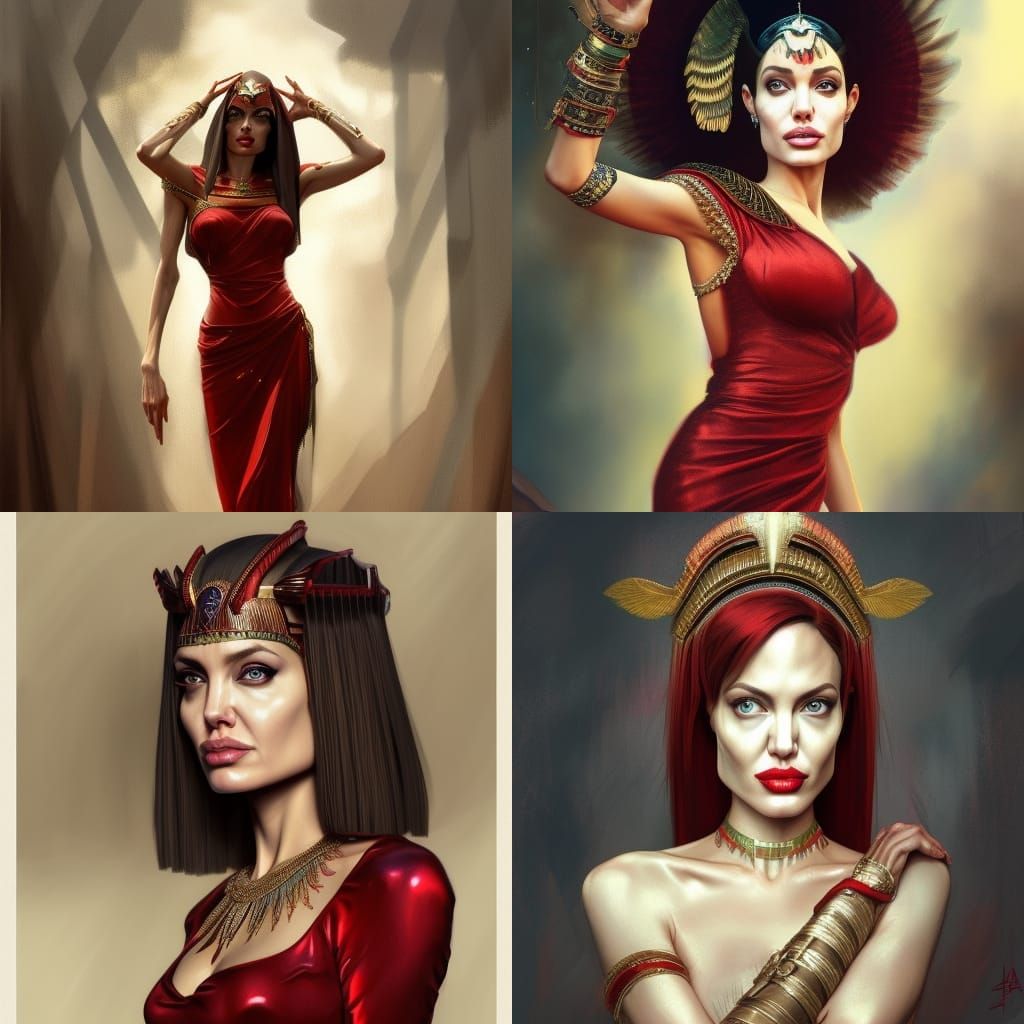 Cleopatra in Red Dress: Hyperdetailed Concept Art