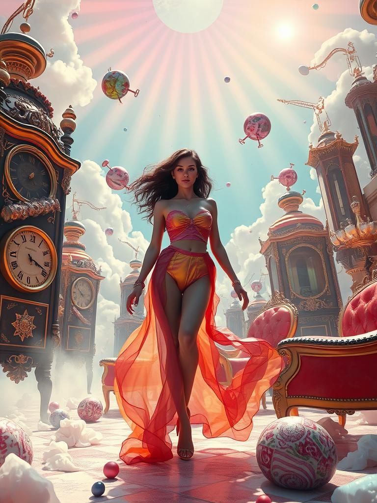 Surreal Dreamscape with Clockwork in Pixar Style