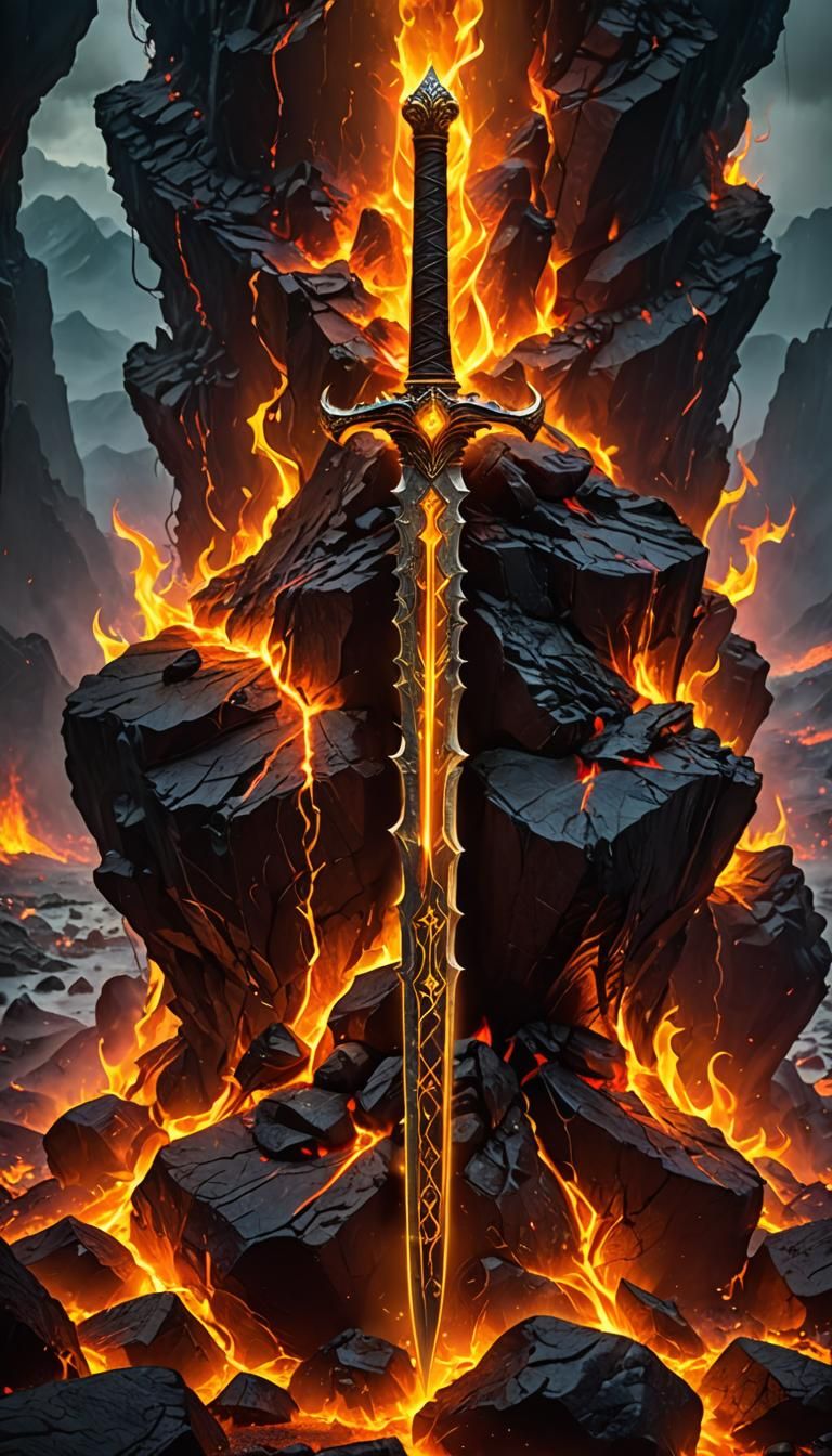 Neon Lava Sword with Fiery Gemstones