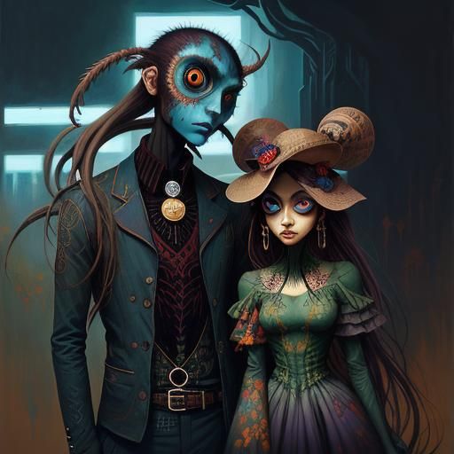 Two Figures in Pop Surrealist Style