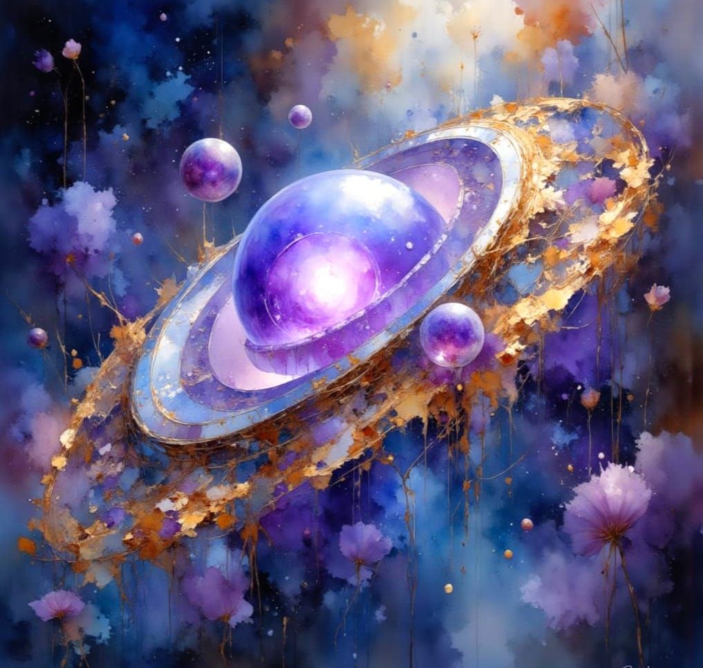 Magical Space Station in Watercolor Style