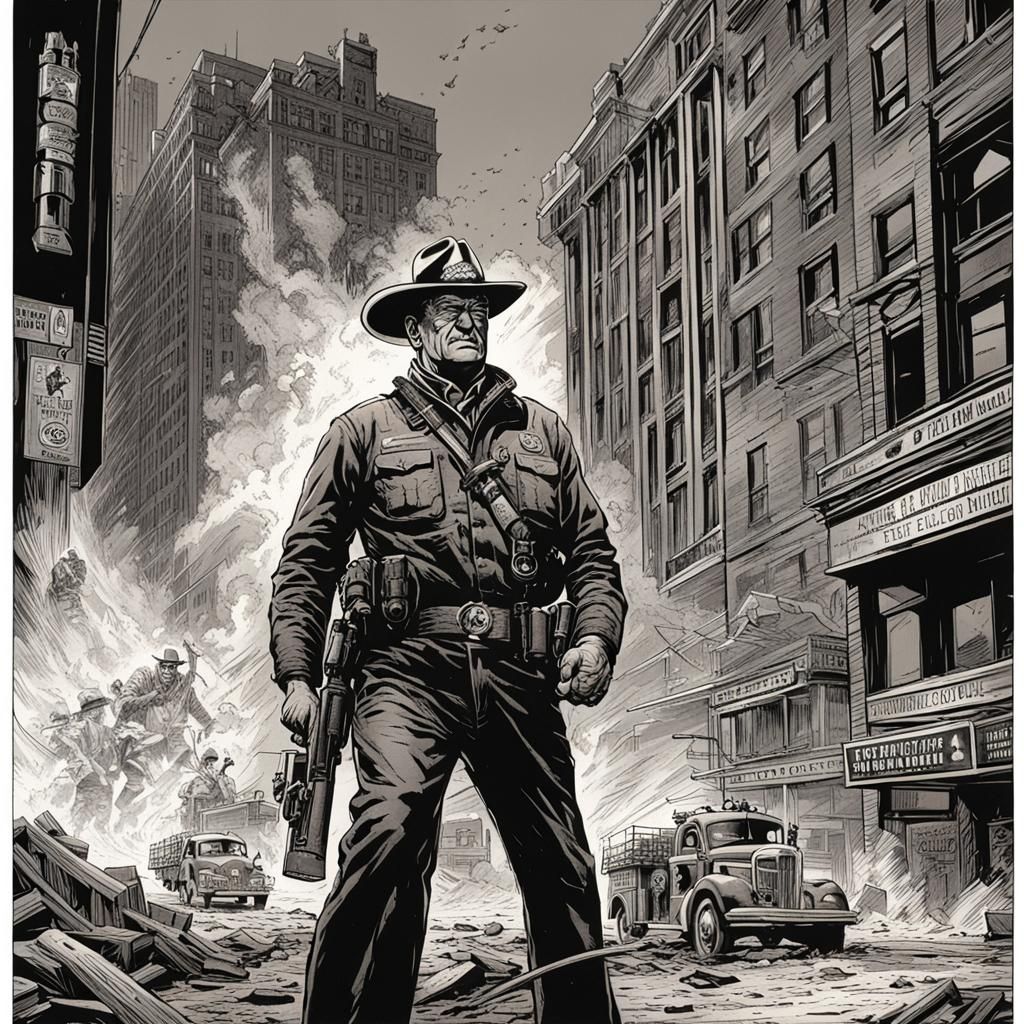 John Wayne as Firefighter in Comic Book Art
