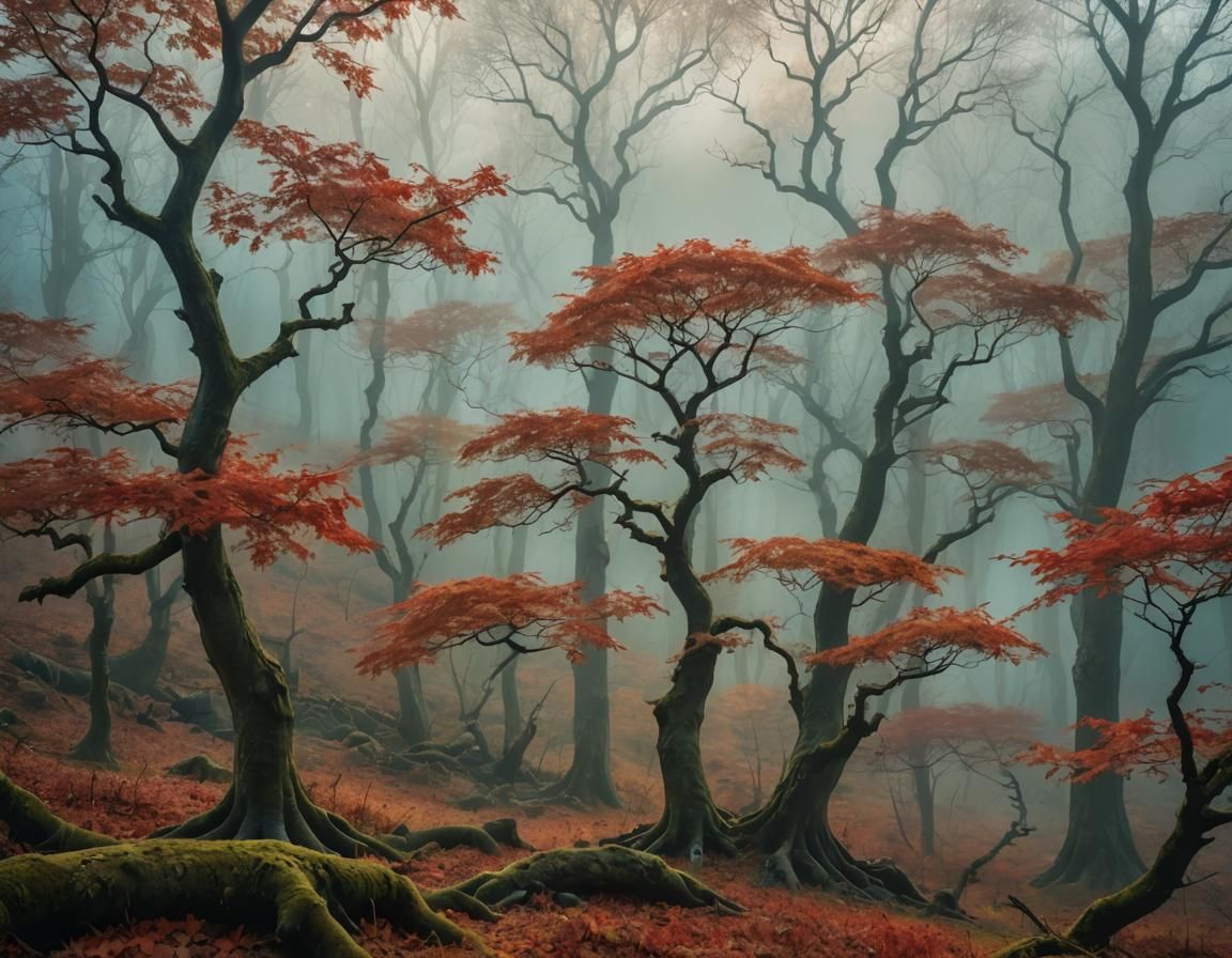 Misty Autumn Valley Panorama in Fantasy Concept Art