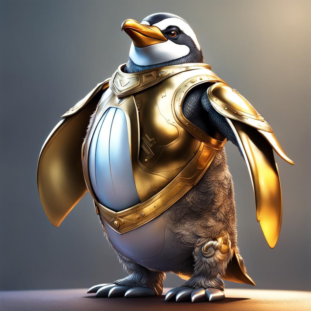 Armored Silver Penguin: Hyperrealistic Concept Art