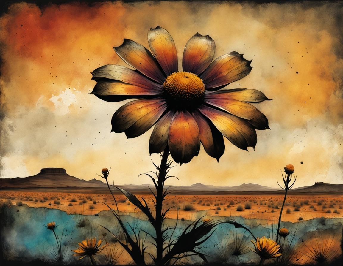 Single Flower Thrives in Desert Landscape