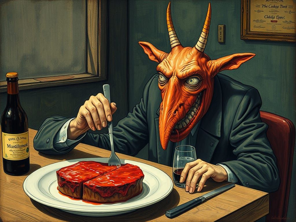 Lonely Steak Eater, a Surreal Portrait of Melancholy