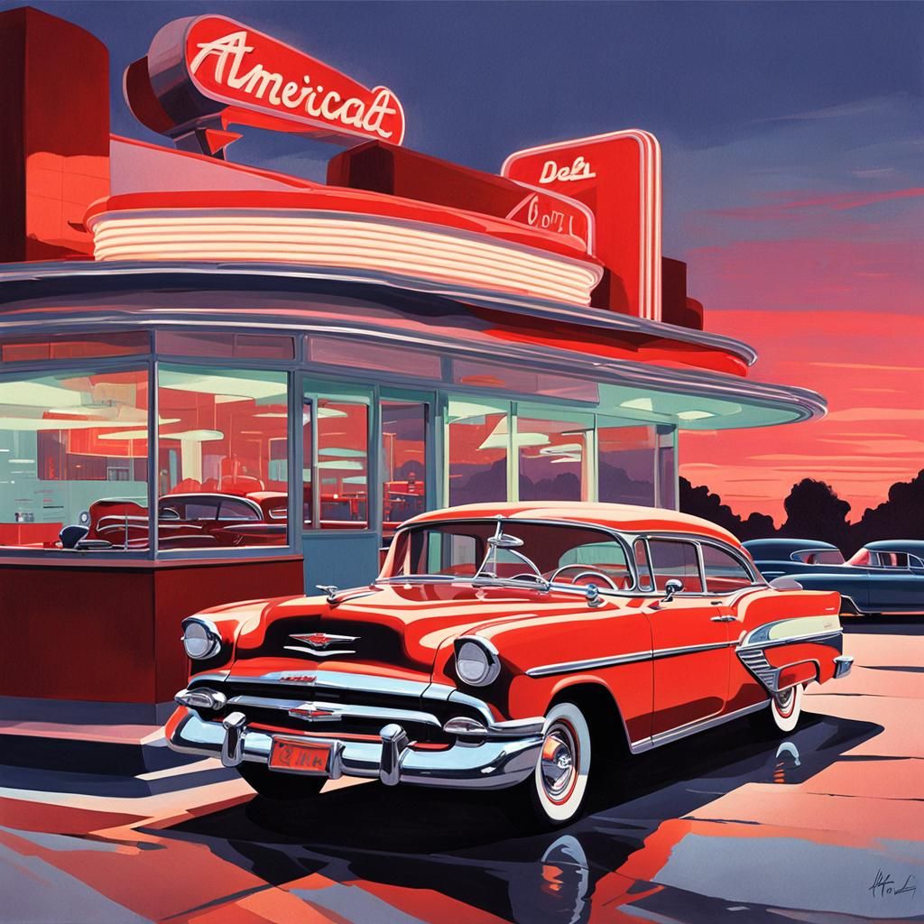 Retro-Futuristic Chevrolet Bel Air Diner Illustration