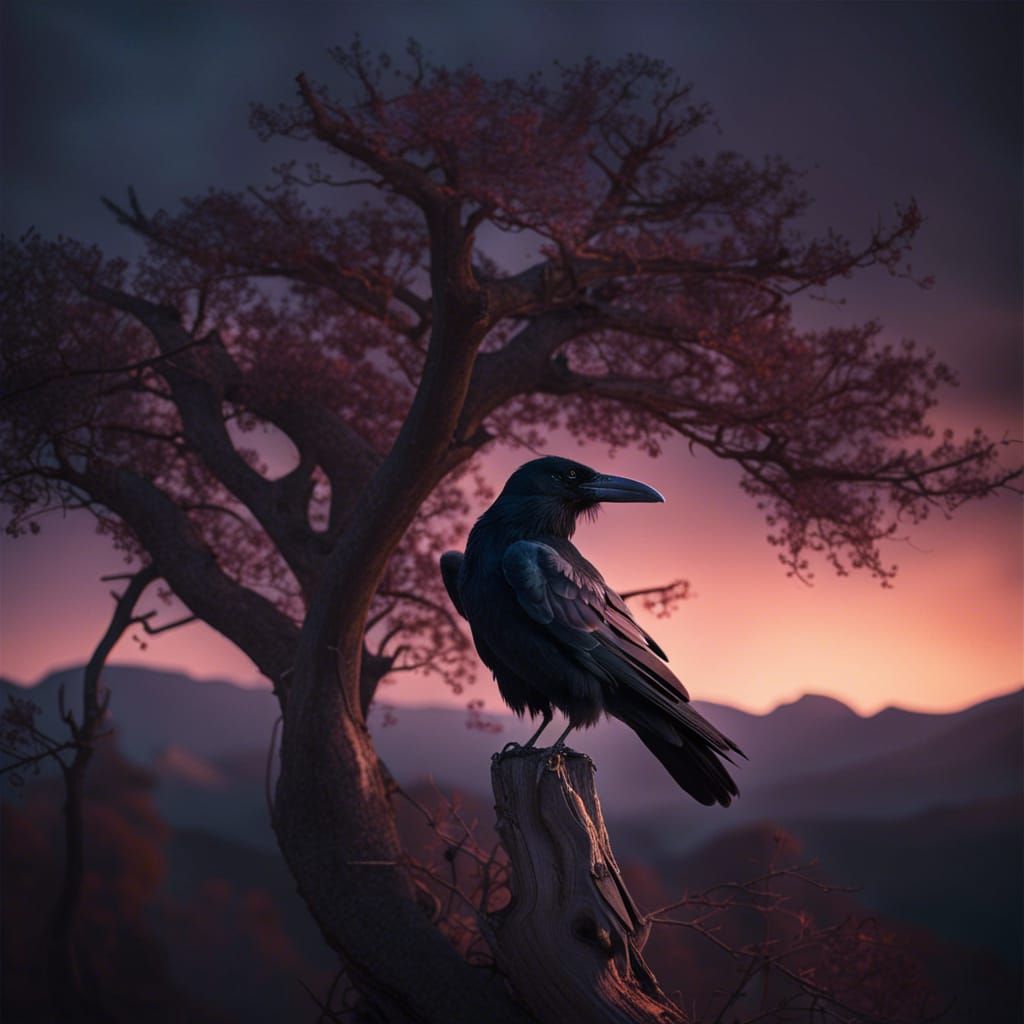 Raven in Alpenglow: A Dramatic Cinematic Still