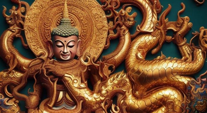 Ornate Thai Buddhist Temple with Dragons in Photorealistic S...