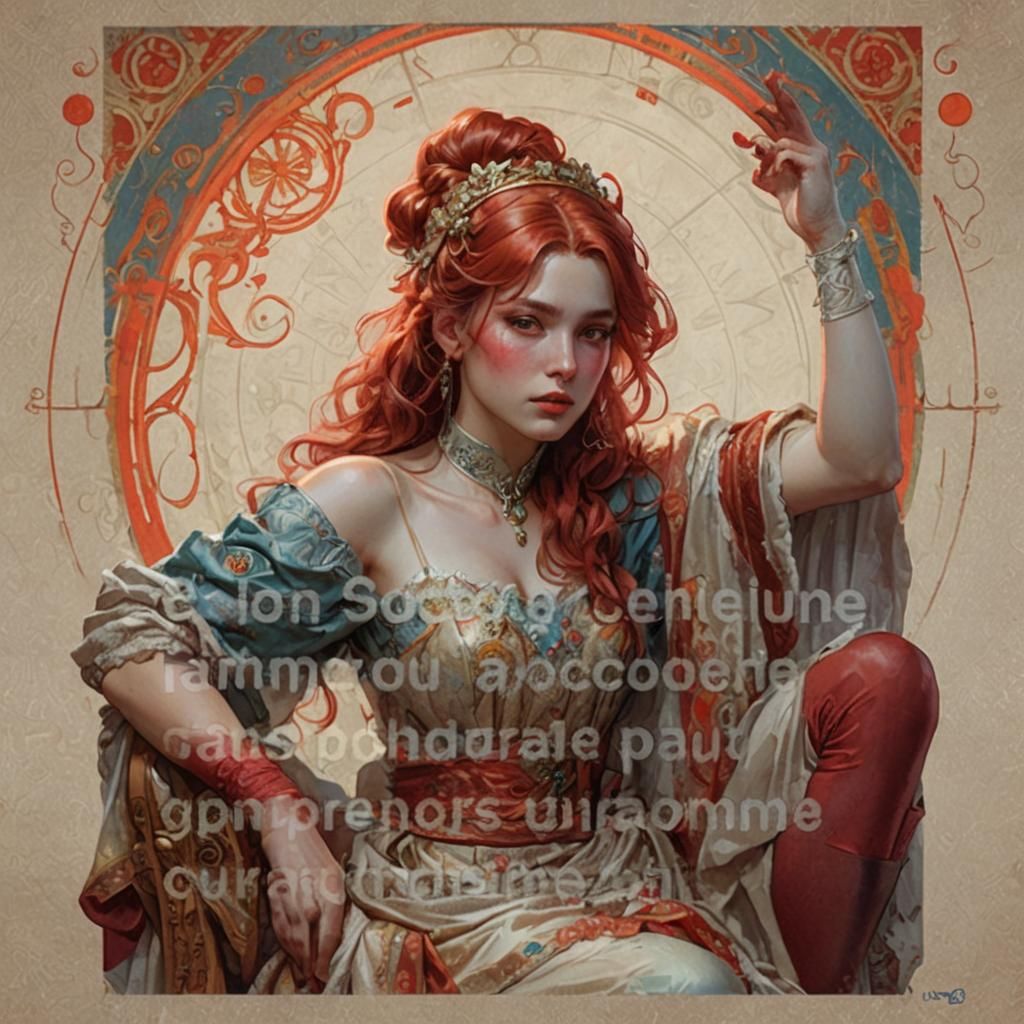 Detailed Portrait with Red Stockings, Art Nouveau Style