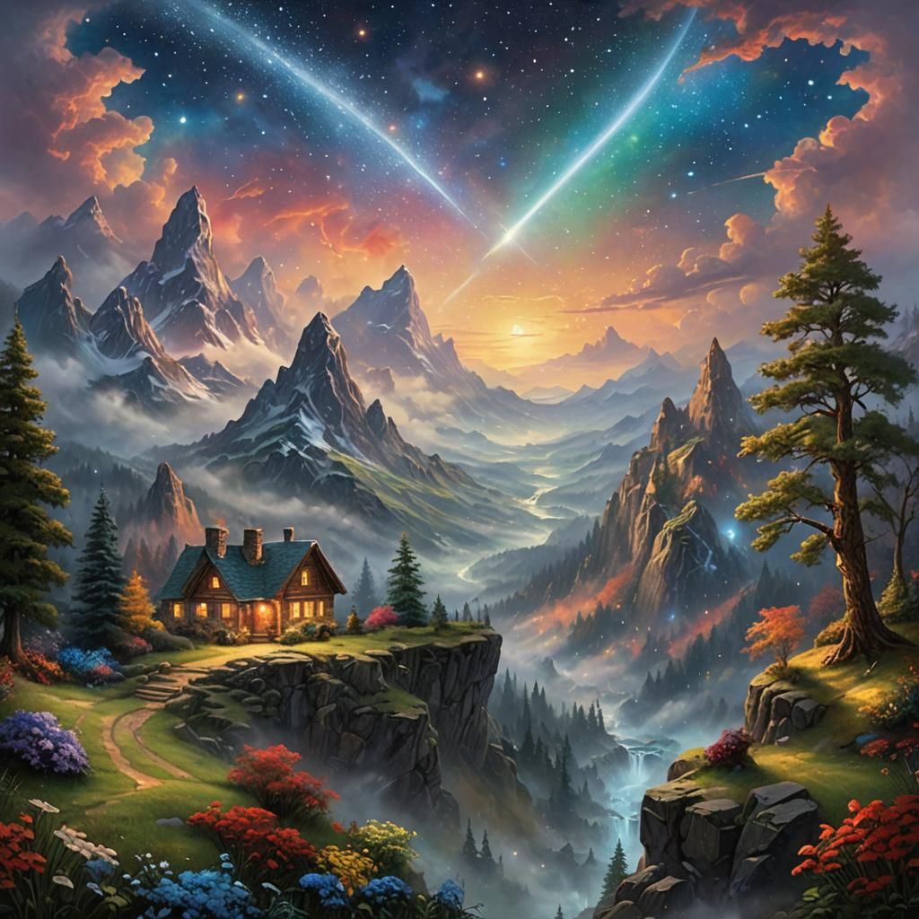 Andromeda Galaxy Meteors in Ethereal Fantasy Style