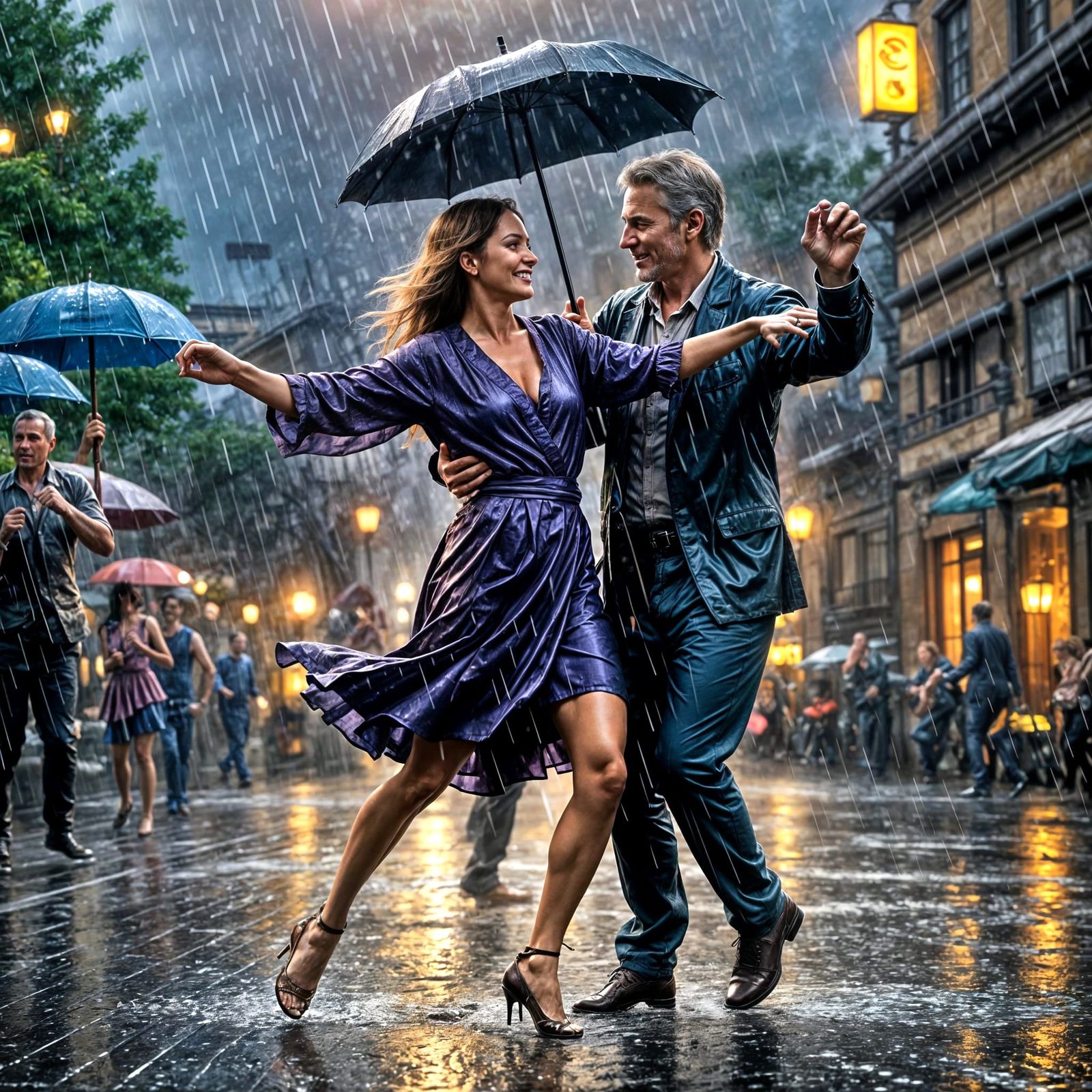 Couple Dancing in Rain: Chaotic Romantic Fantasy Art