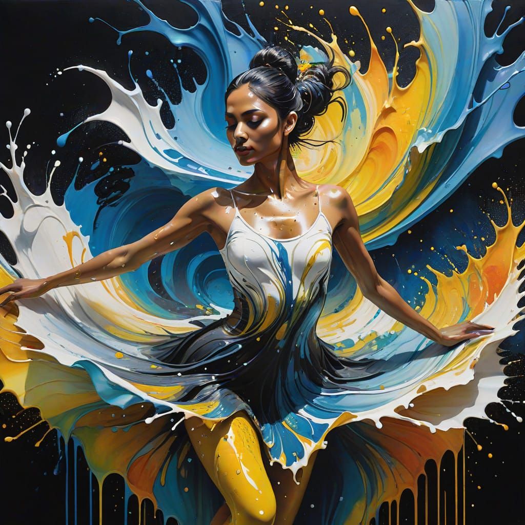 Ethereal Ballet Dancer in Vibrant Wet Paint