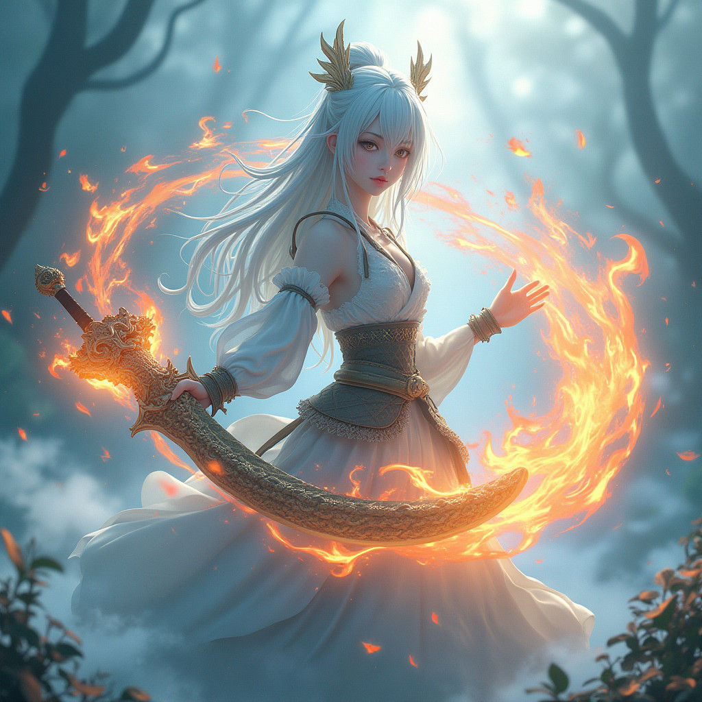 Swordswoman of Whispers: Anime Girl Breathes Dragon Flames i...