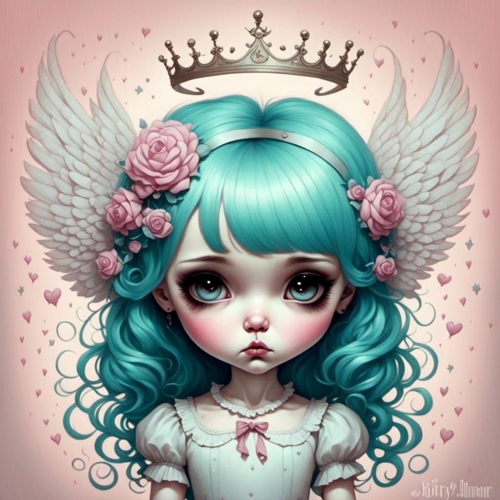 Kawaii Sad Angel in Mark Ryden Style