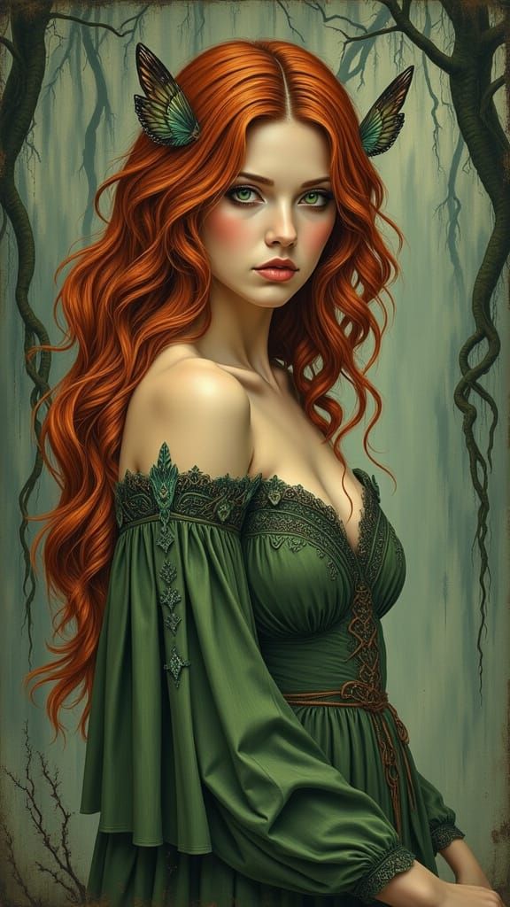 Norse Goddess Portrait in Art Nouveau Polaroid Style