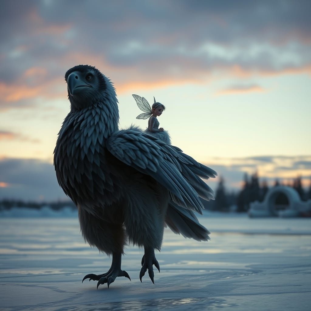 Pixie Rides Griffin on Frozen Rink in Twilight