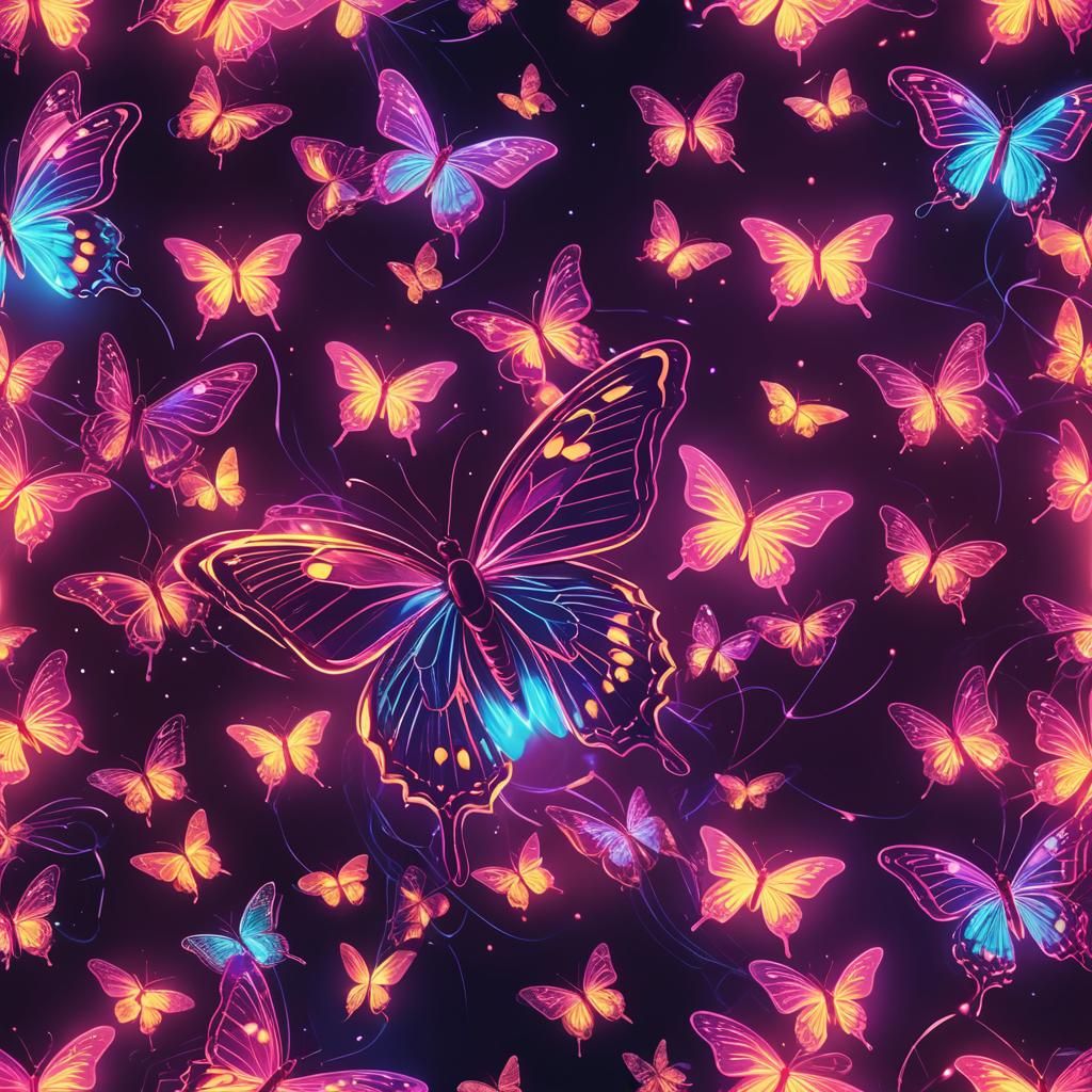 Glowing Butterfly Takes Flight: Synthwave Fantasy