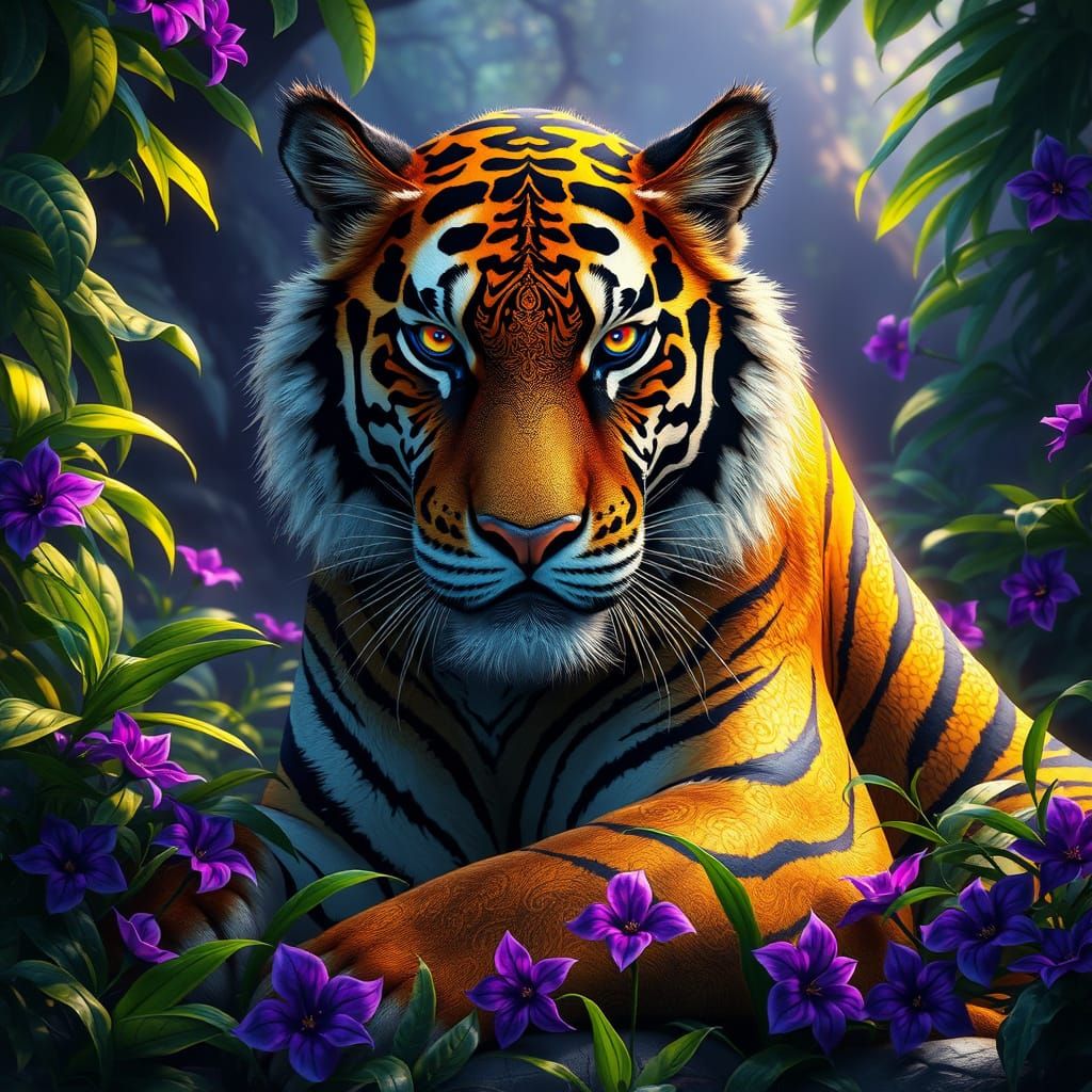 Majestic Tiger in Dark Fantasy Jungle