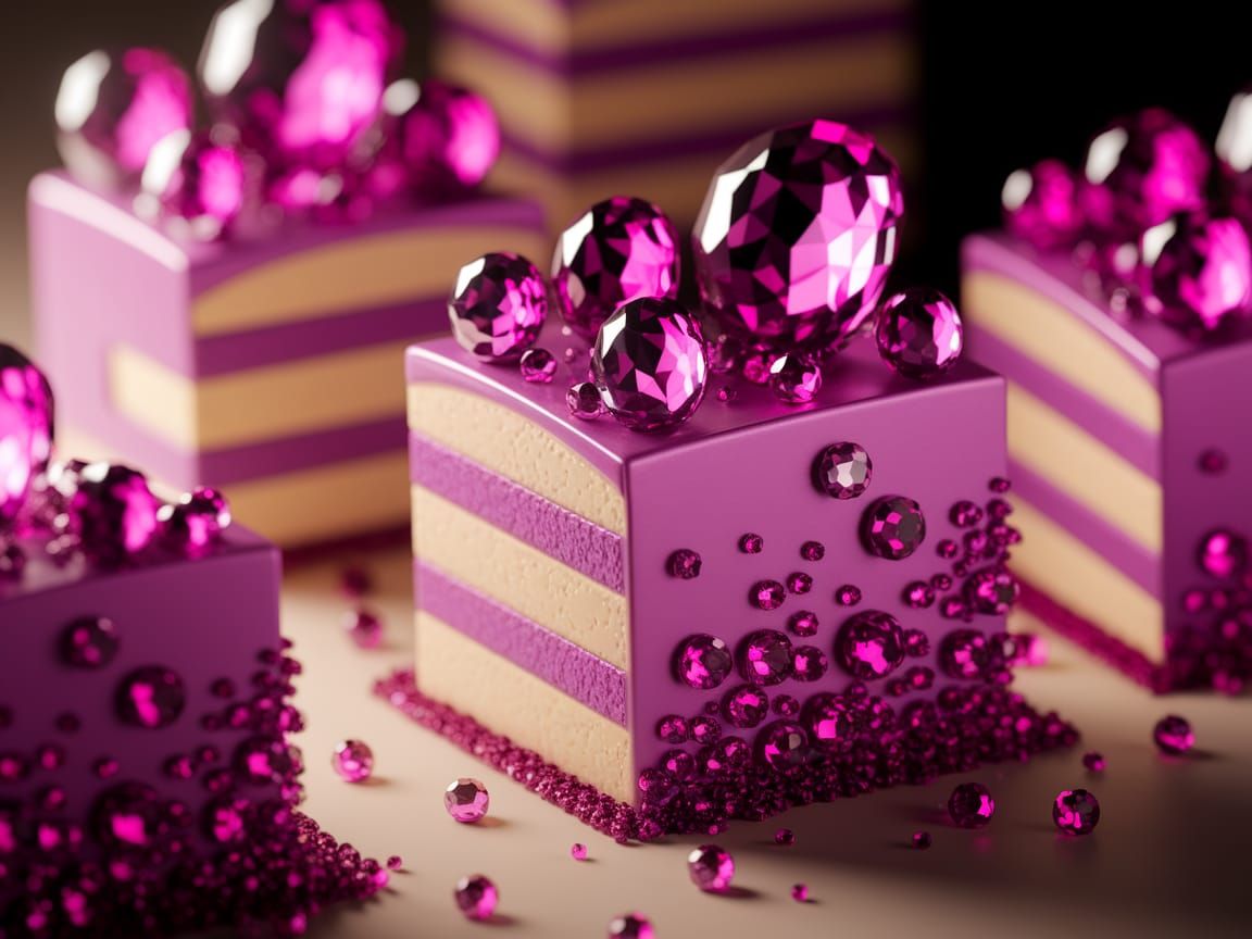 Surreal Cake with Sparkling Gemstone Decorations in Whimsica...