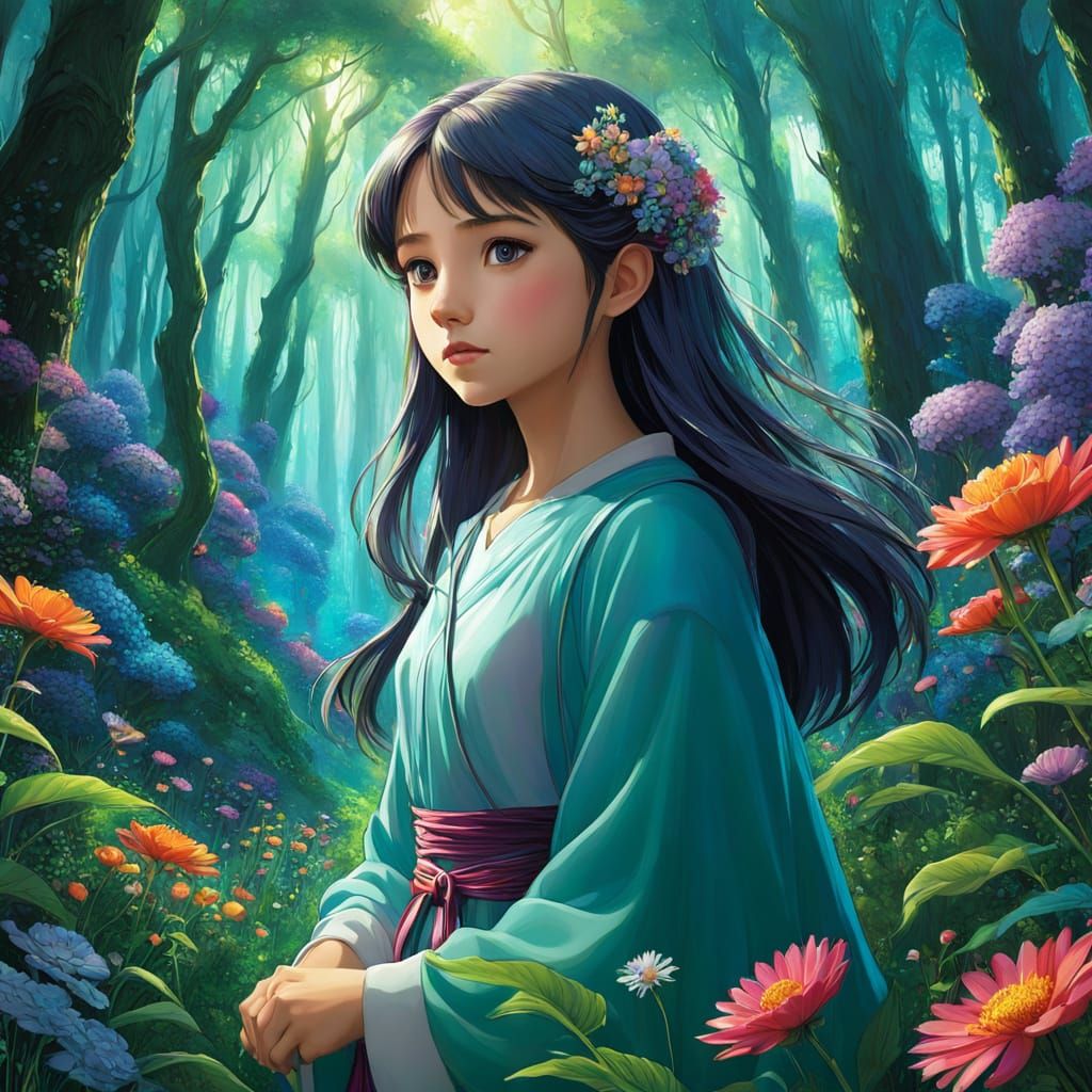 Fantasy Forest Scene in Studio Ghibli Style