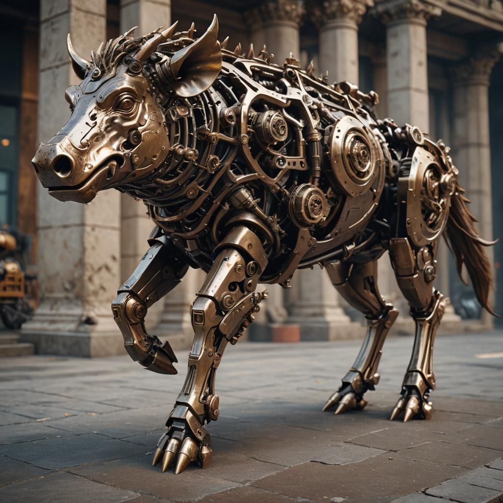 Magnificent Bronze Warthog Statue with Sci-Fi Details